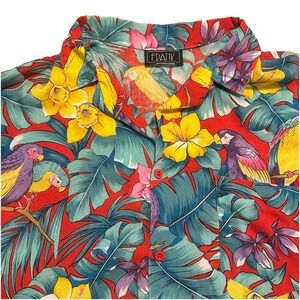 Vintage Frank Hawiian Shirt Mens XL Bird Print Short‎ Sleeve Button Up Rayon